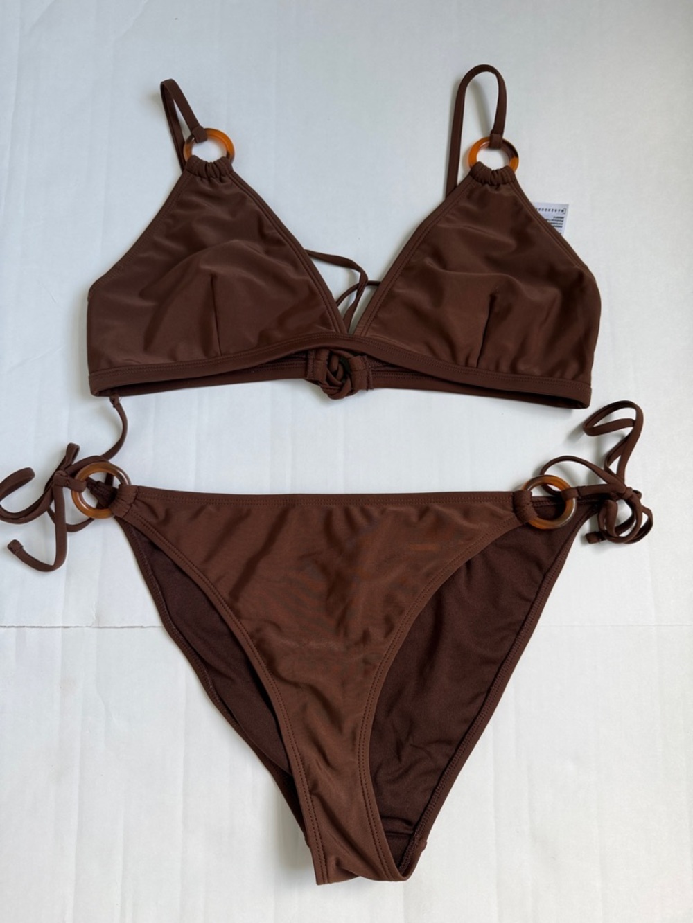 Brown Triangle Tie-Side Bikini Set - Women Swim